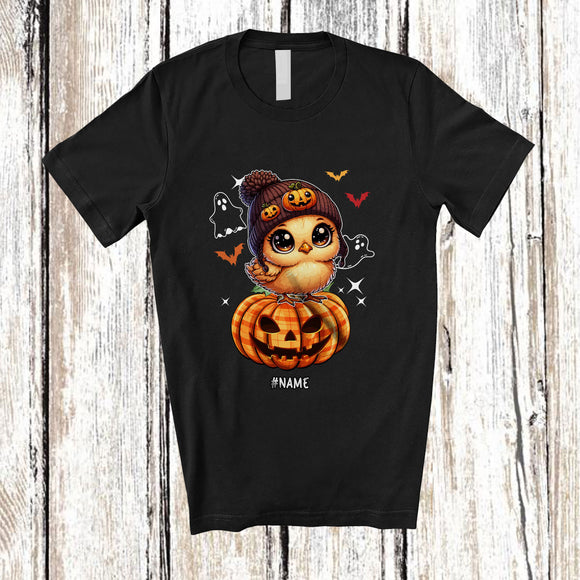 MacnyStore - Personalized Custom Name Cute Chicken On Plaid Pumpkin; Adorable Halloween Chicken Farmer T-Shirt