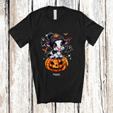 MacnyStore - Personalized Custom Name Cute Cow On Plaid Pumpkin; Adorable Halloween Cow Farmer T-Shirt
