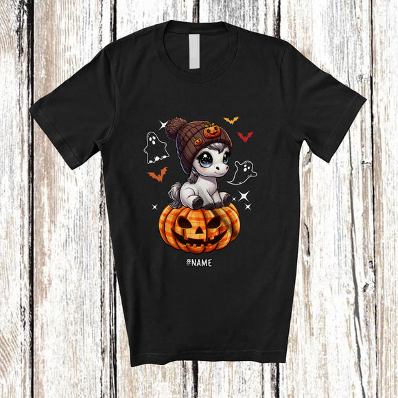 MacnyStore - Personalized Custom Name Cute Horse On Plaid Pumpkin; Adorable Halloween Horse Farmer T-Shirt