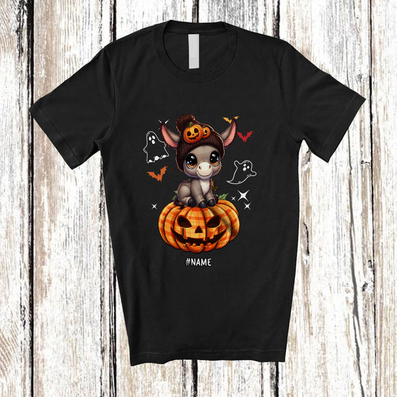 MacnyStore - Personalized Custom Name Cute Mule On Plaid Pumpkin; Adorable Halloween Mule Farmer T-Shirt