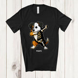 MacnyStore - Personalized Custom Name Dabbing Australian Shepherd Skeleton; Joyful Halloween Family T-Shirt