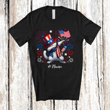 MacnyStore - Personalized Custom Name Dabbing Cat; Lovely 4th Of July Cat American Flag; Patriotic T-Shirt