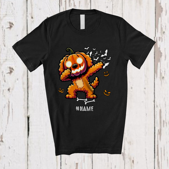MacnyStore - Personalized Custom Name Dabbing Cockapoo Pumpkin Face; Scary Halloween Animal Family T-Shirt
