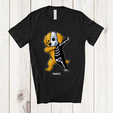MacnyStore - Personalized Custom Name Dabbing Golden Retriever Skeleton; Joyful Halloween Costume Family T-Shirt