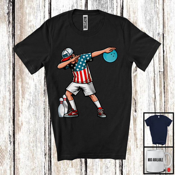 MacnyStore - Personalized Custom Name Dabbing Men Playing Bowling, Proud 4th Of July Bowling, Patriotic T-Shirt