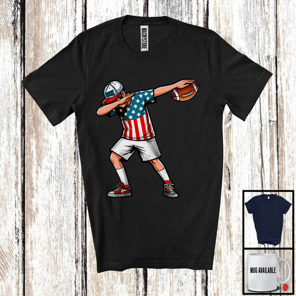 MacnyStore - Personalized Custom Name Dabbing Men Playing Football, Proud 4th Of July Football, Patriotic T-Shirt