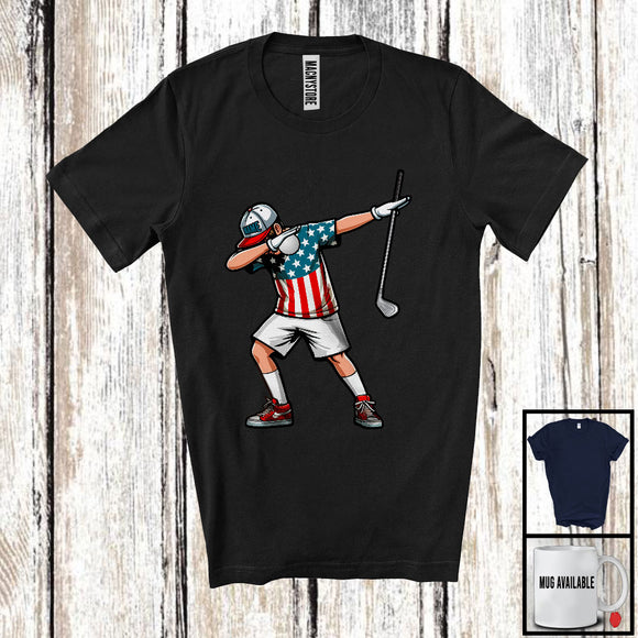 MacnyStore - Personalized Custom Name Dabbing Men Playing Golf, Proud 4th Of July Golf Player, Patriotic T-Shirt