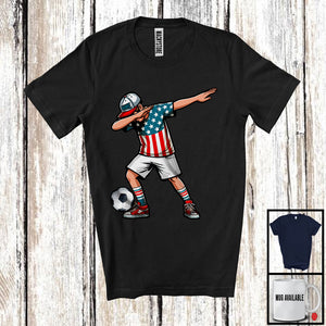 MacnyStore - Personalized Custom Name Dabbing Men Playing Soccer, Proud 4th Of July Soccer, Patriotic T-Shirt
