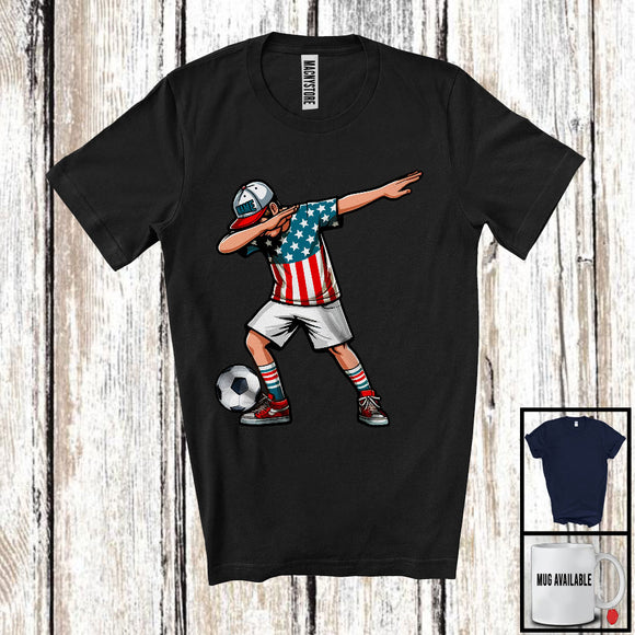 MacnyStore - Personalized Custom Name Dabbing Men Playing Soccer, Proud 4th Of July Soccer, Patriotic T-Shirt
