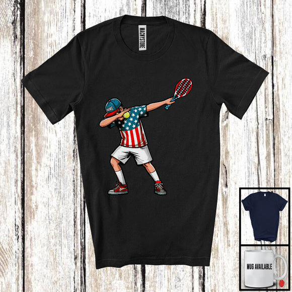MacnyStore - Personalized Custom Name Dabbing Men Playing Tennis, Proud 4th Of July Tennis, Patriotic T-Shirt