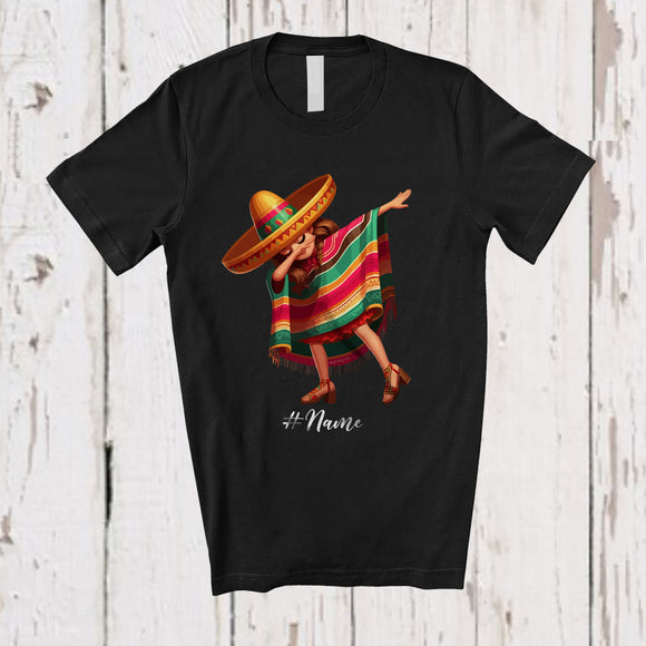 MacnyStore - Personalized Custom Name Dabbing Mexican Woman; Joyful Cinco de Mayo Mexican Proud Family T-Shirt