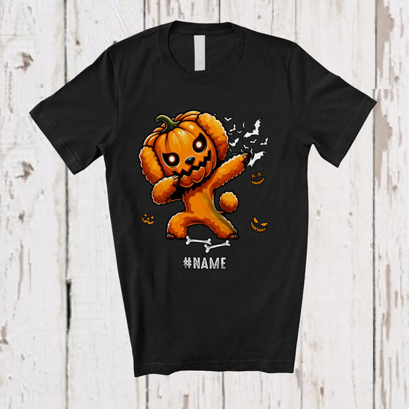 MacnyStore - Personalized Custom Name Dabbing Poodle Pumpkin Face; Scary Halloween Animal Family T-Shirt
