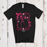MacnyStore - Personalized Custom Name Dabbing Skeleton Pink Ribbon; Lovely Halloween Breast Cancer Preppy T-Shirt