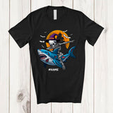 MacnyStore - Personalized Custom Name Dabbing Skeleton Riding Shark; Creepy Halloween Witch Skeleton Family T-Shirt