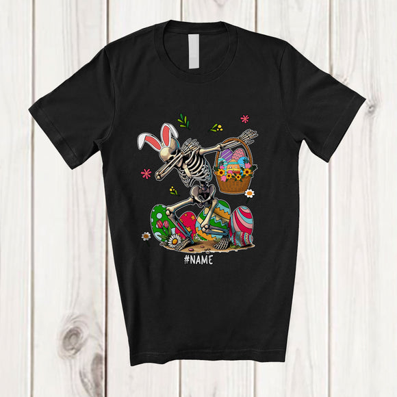 MacnyStore - Personalized Custom Name Dabbing Skeleton With Easter Egg Basket; Amazing Easter Family T-Shirt