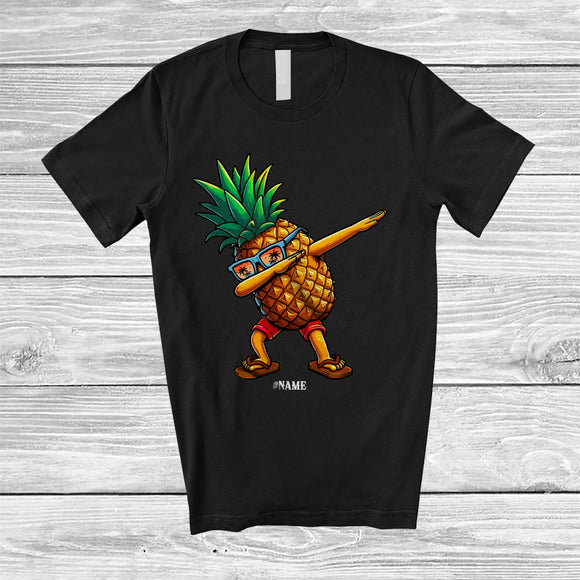 MacnyStore - Personalized Custom Name Dabbing Sunglasses Pineapple; Cheerful Summer Vacation Tropical Hawaiian T-Shirt