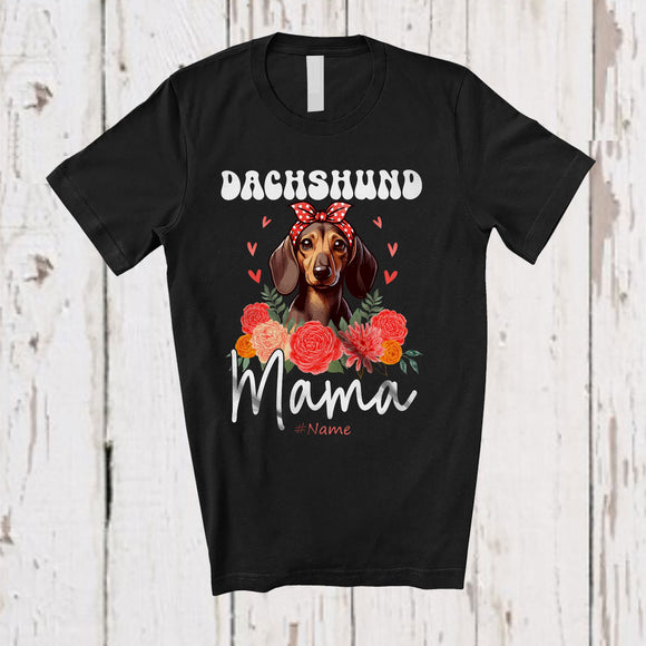 MacnyStore - Personalized Custom Name Dachshund Mama; Adorable Mother's Day Flowers Bandana; Family T-Shirt