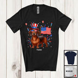 MacnyStore - Personalized Custom Name Dachshund, Lovely 4th Of July American Flag Fireworks, Patriotic T-Shirt