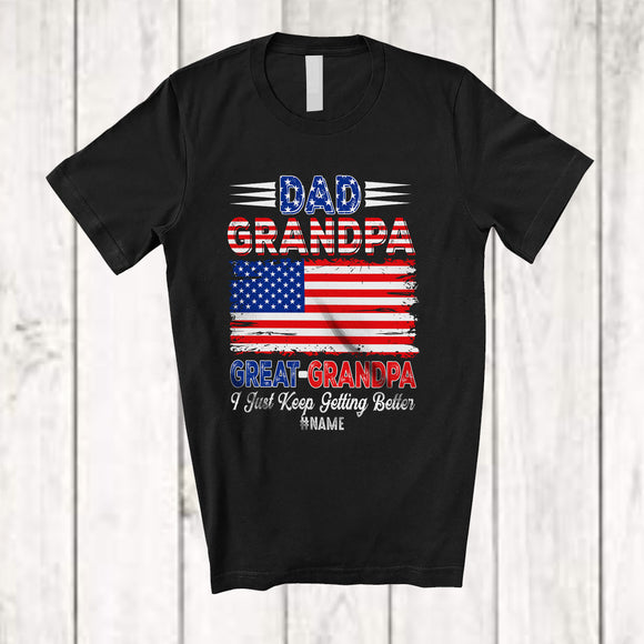 MacnyStore - Personalized Custom Name Dad Grandpa Great Grandpa Getting Better; Proud Father's Day Family T-Shirt