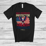 MacnyStore - Personalized Custom Name Dad Husband Protector Hero Firefighter; Proud Father's Day US Flag T-Shirt