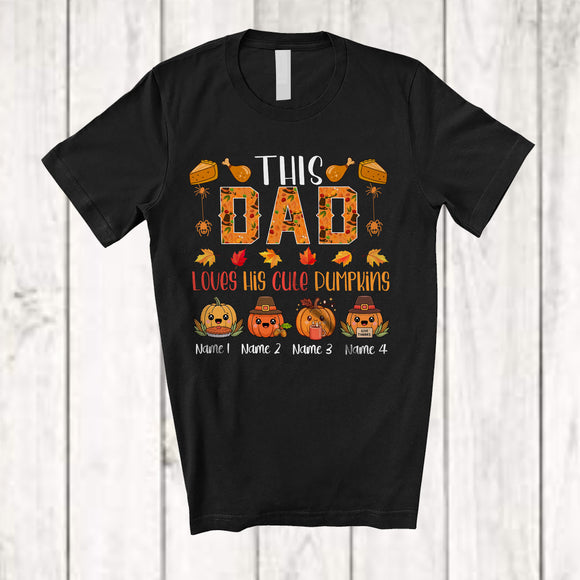 MacnyStore - Personalized Custom Name Dad Loves His Cute Pumpkins; Lovely Thanksgiving Fall Leaf Family T-Shirt