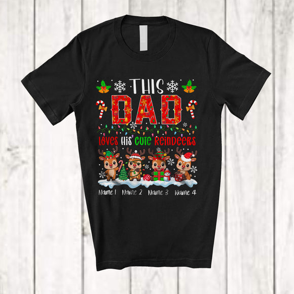 MacnyStore - Personalized Custom Name Dad Loves His Cute Reindeers; Lovely Christmas Lights Snow Family T-Shirt