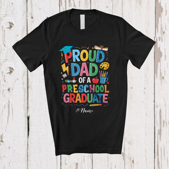 MacnyStore - Personalized Custom Name Dad Of A Preschool Graduate; Lovely Graduation Summer Father's Day T-Shirt