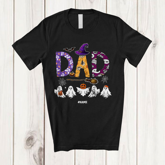 MacnyStore - Personalized Custom Name Dad Spooky Halloween Boo Ghost Witch Dad; Family Group T-Shirt