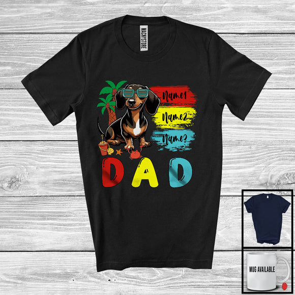 MacnyStore - Personalized Custom Name Dad, Cute Summer Vacation Dachshund Sunglasses, Family Group T-Shirt