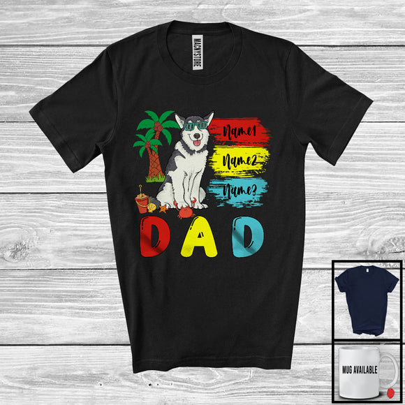 MacnyStore - Personalized Custom Name Dad, Cute Summer Vacation Husky Sunglasses, Family Group T-Shirt