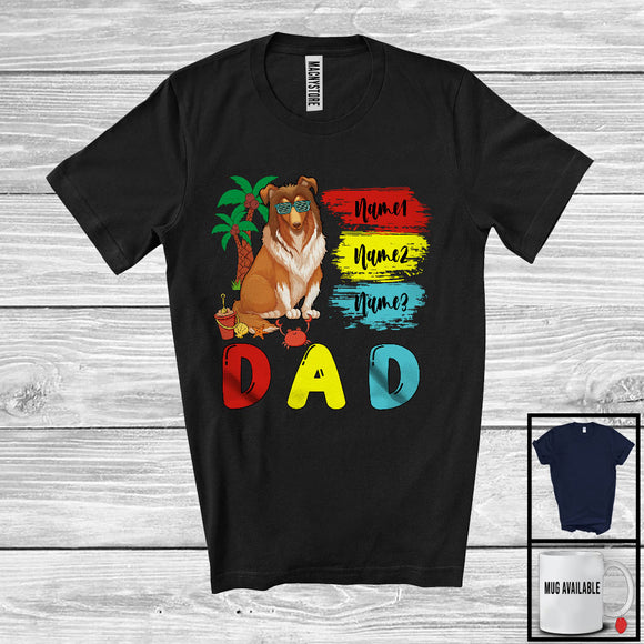 MacnyStore - Personalized Custom Name Dad, Cute Summer Vacation Sheltie Sunglasses, Family Group T-Shirt