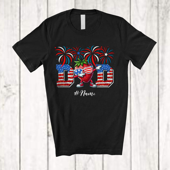 MacnyStore - Personalized Custom Name Dad; Humorous 4th Of July Father's Day Dabbing Strawberry Fruit T-Shirt