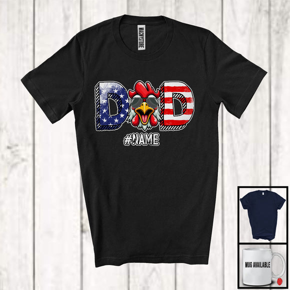 MacnyStore - Personalized Custom Name Dad, Lovely 4th Of July Father's Day Chicken, Farm Farmer Patriotic T-Shirt
