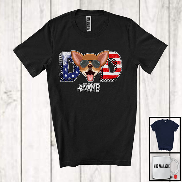 MacnyStore - Personalized Custom Name Dad, Lovely 4th Of July Father's Day Chihuahua, Patriotic Family T-Shirt