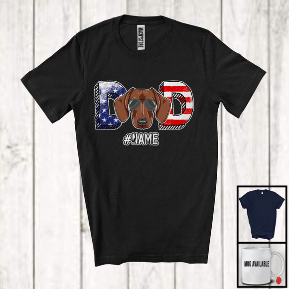 MacnyStore - Personalized Custom Name Dad, Lovely 4th Of July Father's Day Dachshund, Patriotic Family T-Shirt