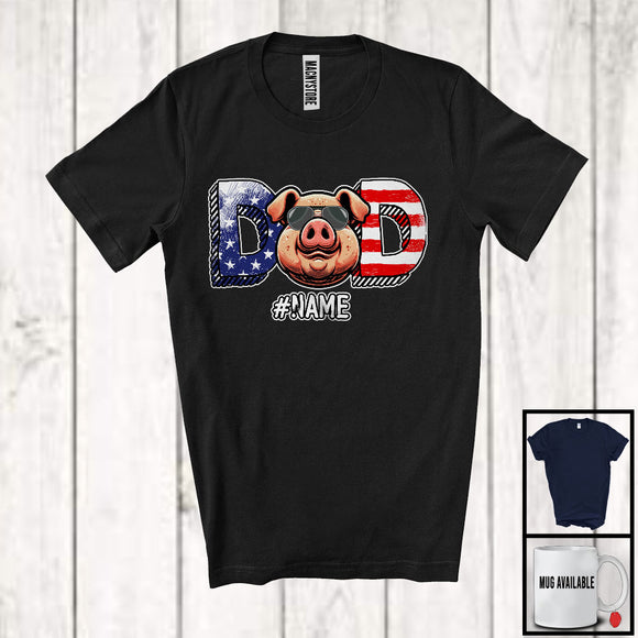 MacnyStore - Personalized Custom Name Dad, Lovely 4th Of July Father's Day Pig, Farm Farmer Patriotic T-Shirt