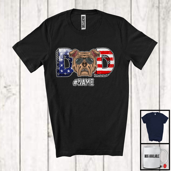 MacnyStore - Personalized Custom Name Dad, Lovely 4th Of July Father's Day Pit Bull, Patriotic Family T-Shirt