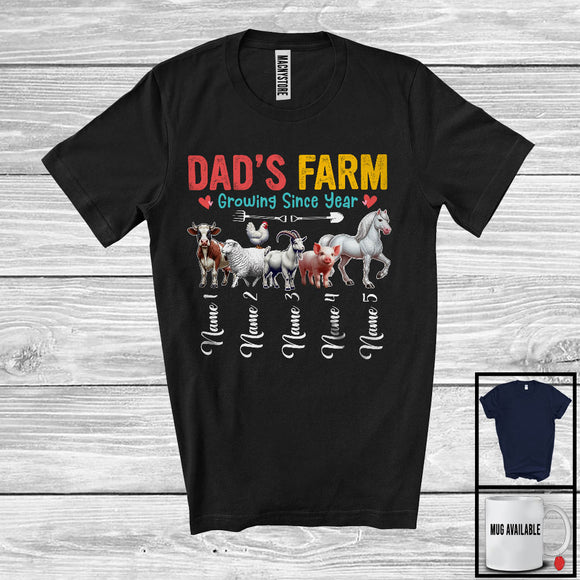MacnyStore - Personalized Custom Name Dad's Farm Growing Since Year, Lovely Father's Day Farm Animal T-Shirt