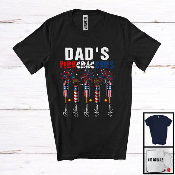 MacnyStore - Personalized Custom Name Dad's Firecrackers, Amazing 4th Of July Fireworks, Patriotic Family T-Shirt