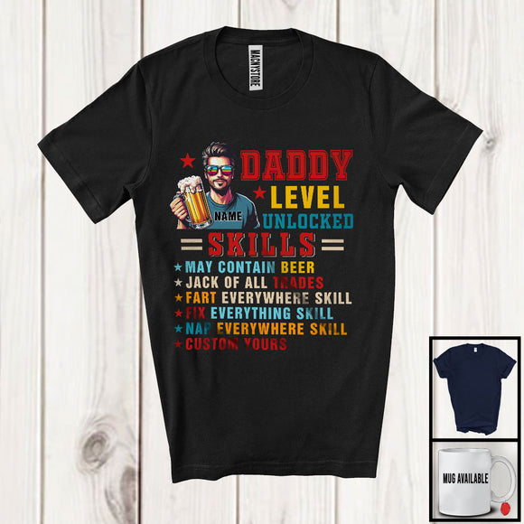 MacnyStore - Personalized Custom Name Daddy Level Unlocked Skills, Awesome Father's Day Beer Drinking T-Shirt