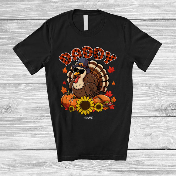 MacnyStore - Personalized Custom Name Daddy; Lovely Thanksgiving Plaid Turkey Pumpkin Sunflower; Family T-Shirt