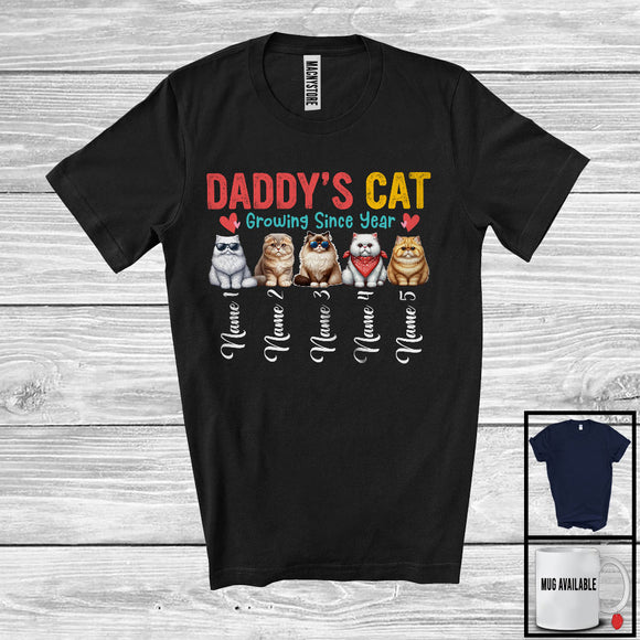MacnyStore - Personalized Custom Name Daddy's Cat Growing Since Year, Lovely Father's Day Cat Lover T-Shirt