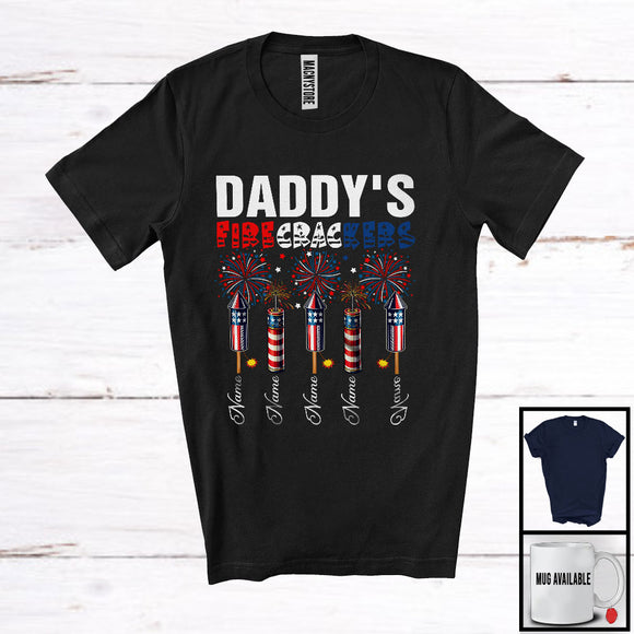 MacnyStore - Personalized Custom Name Daddy's Firecrackers, Amazing 4th Of July Fireworks, Patriotic Family T-Shirt