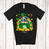 MacnyStore - Personalized Custom Name Dalmatian Leprechaun In Pot Of Gold; Lovely St. Patrick's Day Rainbow T-Shirt