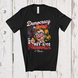 MacnyStore - Personalized Custom Name Democracy Is Dying Nice Fireworks; Joyful 4th Of July Women Patriotic T-Shirt
