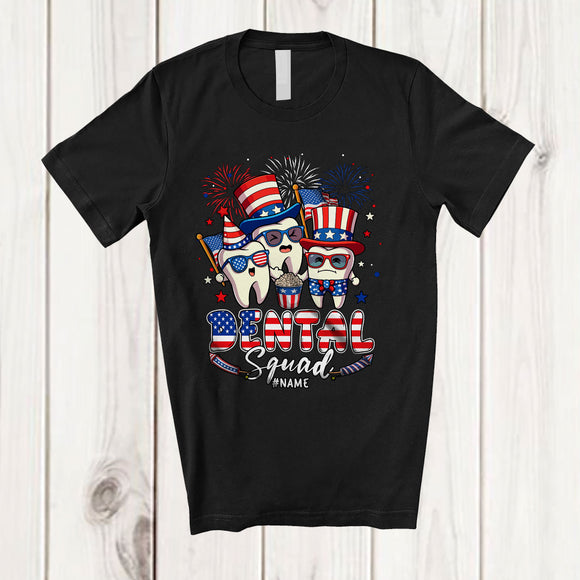 MacnyStore - Personalized Custom Name Dental Squad; Proud 4th Of July Three Dental Assistant Tooth; Patriotic T-Shirt