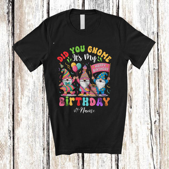 MacnyStore - Personalized Custom Name Did You Gnome It's My Birthday; Adorable Birthday Party Three Gnomes T-Shirt