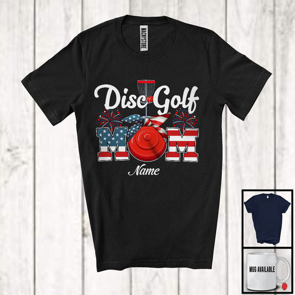 MacnyStore - Personalized Custom Name Disc Golf Mom, Proud 4th Of July USA Flag Headband, Patriotic Family T-Shirt