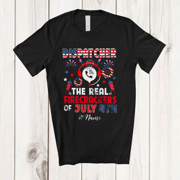 MacnyStore - Personalized Custom Name Dispatcher Real Firecrackers; Joyful 4th Of July Fireworks; Patriotic T-Shirt