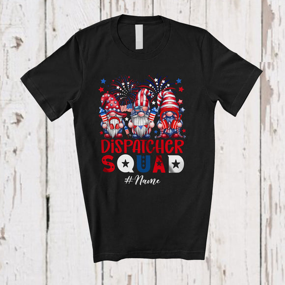 MacnyStore - Personalized Custom Name Dispatcher Squad; Adorable 4th Of July Three Patriotic Gnomes T-Shirt